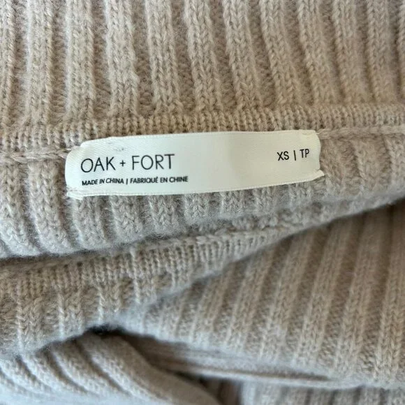 Oak + Fort Ribbed Funnel Neck Knit Sweater Oatmeal Beige Size XS Minimal Cozy - Picture 6 of 9